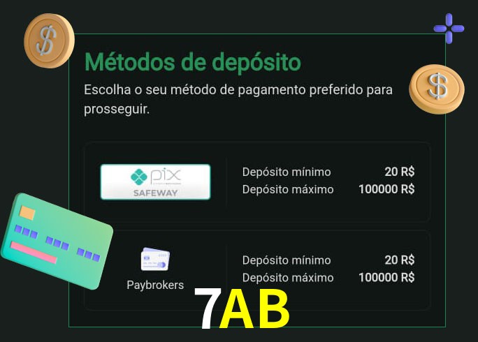 O cassino 7AB oferece uma grande variedade de métodos de pagamento